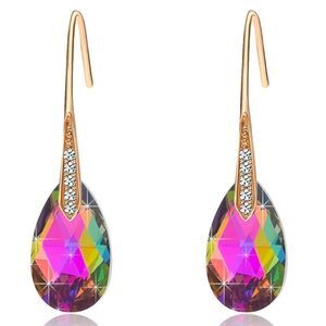 14K Yellow Gold with Vitrail Medium Austrian Crystal Teardrop Drop Hook Earrings